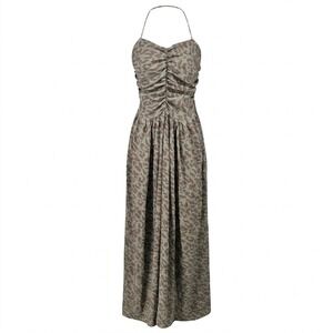 Tucker Womens‎ Medium Brown Leopard Print Halter Maxi Dress Ruched Smocked - CJ